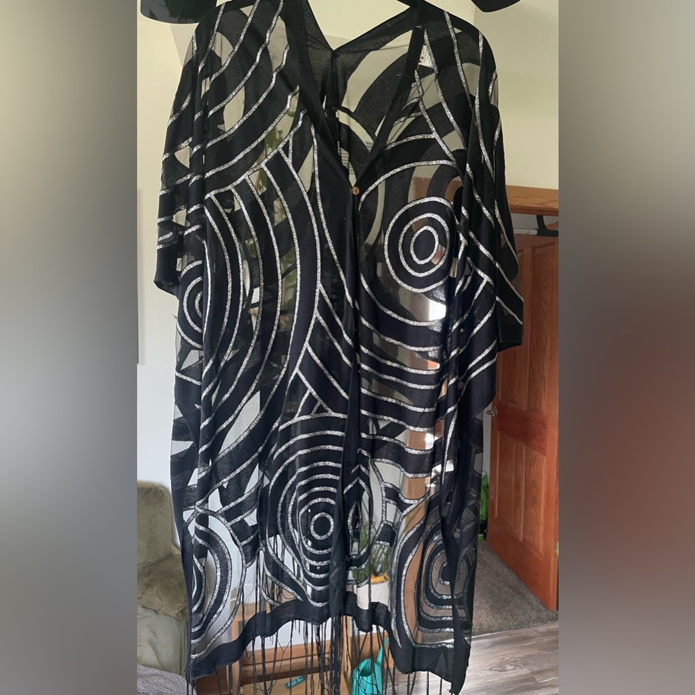 Gorgeous black silver shawl - dress cover up Glam David Bowie style - brand new!